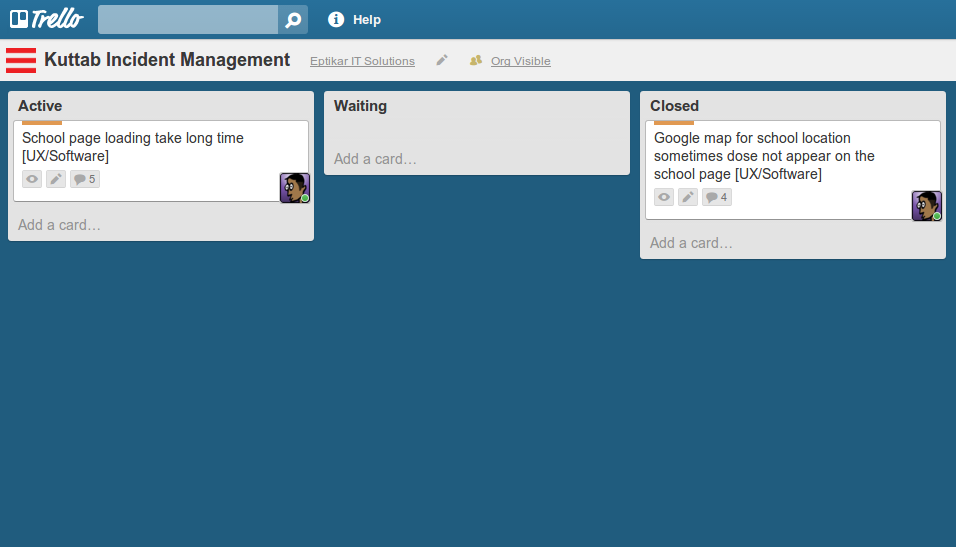 Implementing ITSM - Incident Management on kuttab.sd using Trello